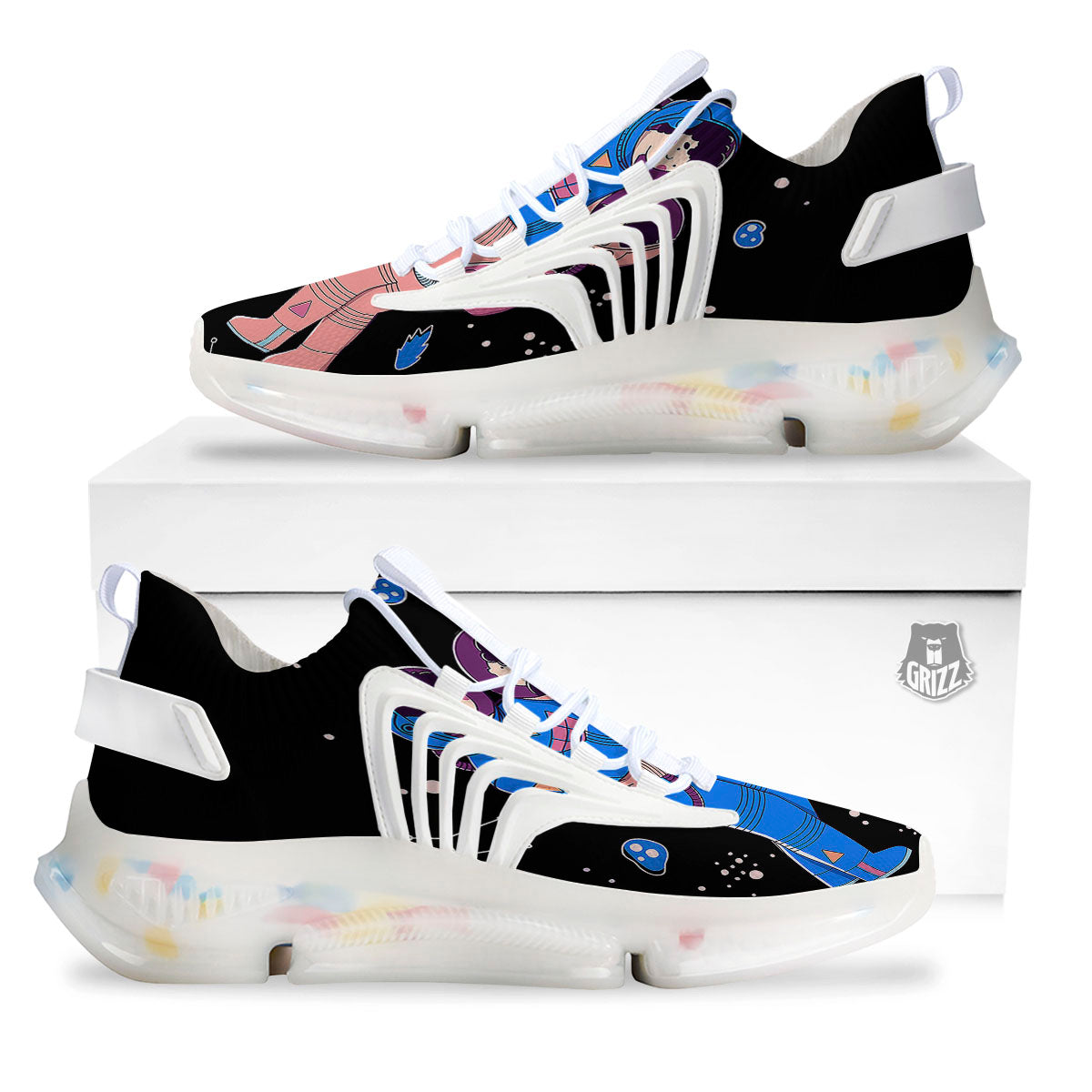 Couple Astronaut Travel In Space Print White Gym Shoes-grizzshop