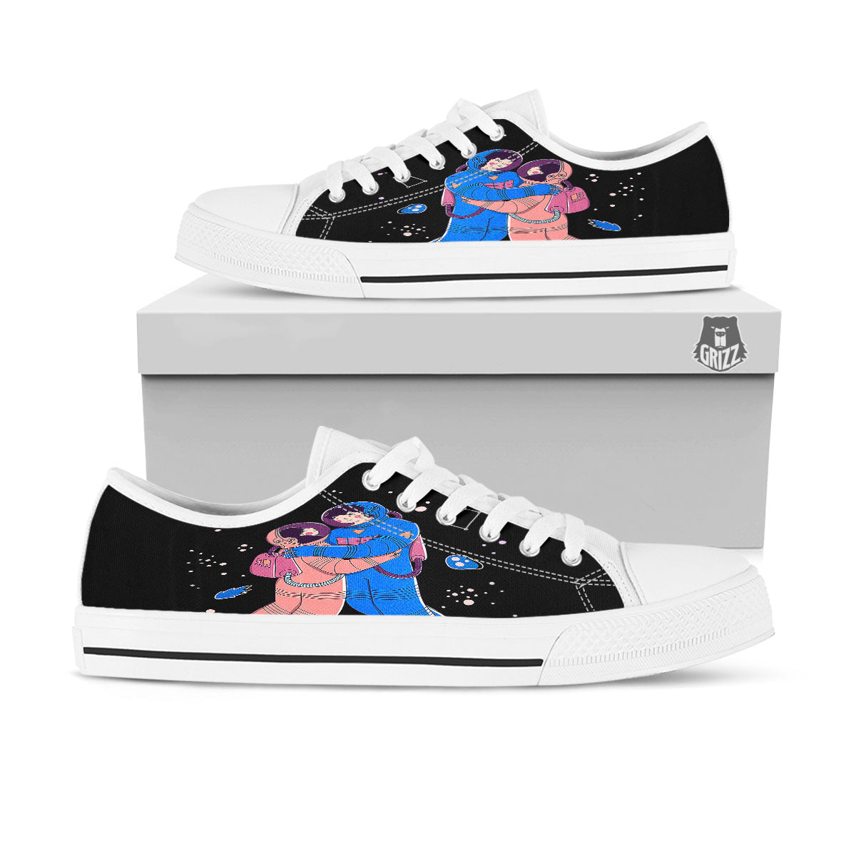 Couple Astronaut Travel In Space Print White Low Top Shoes-grizzshop