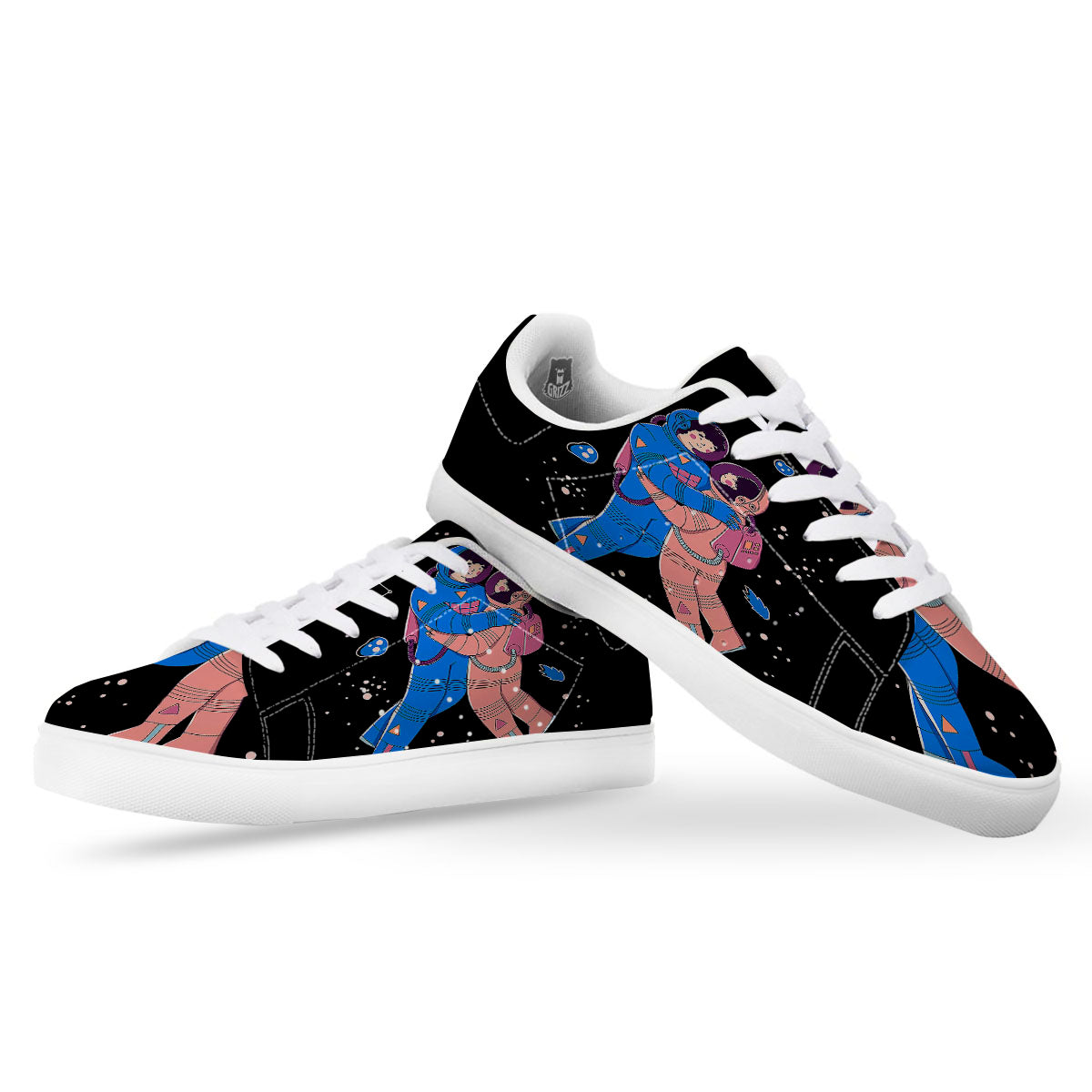 Couple Astronaut Travel In Space Print White Low Top Sneakers-grizzshop