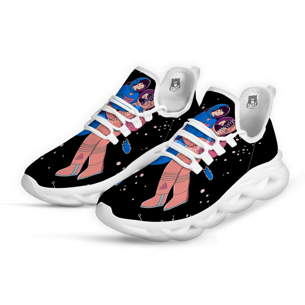 Couple Astronaut Travel In Space Print White Running Shoes-grizzshop