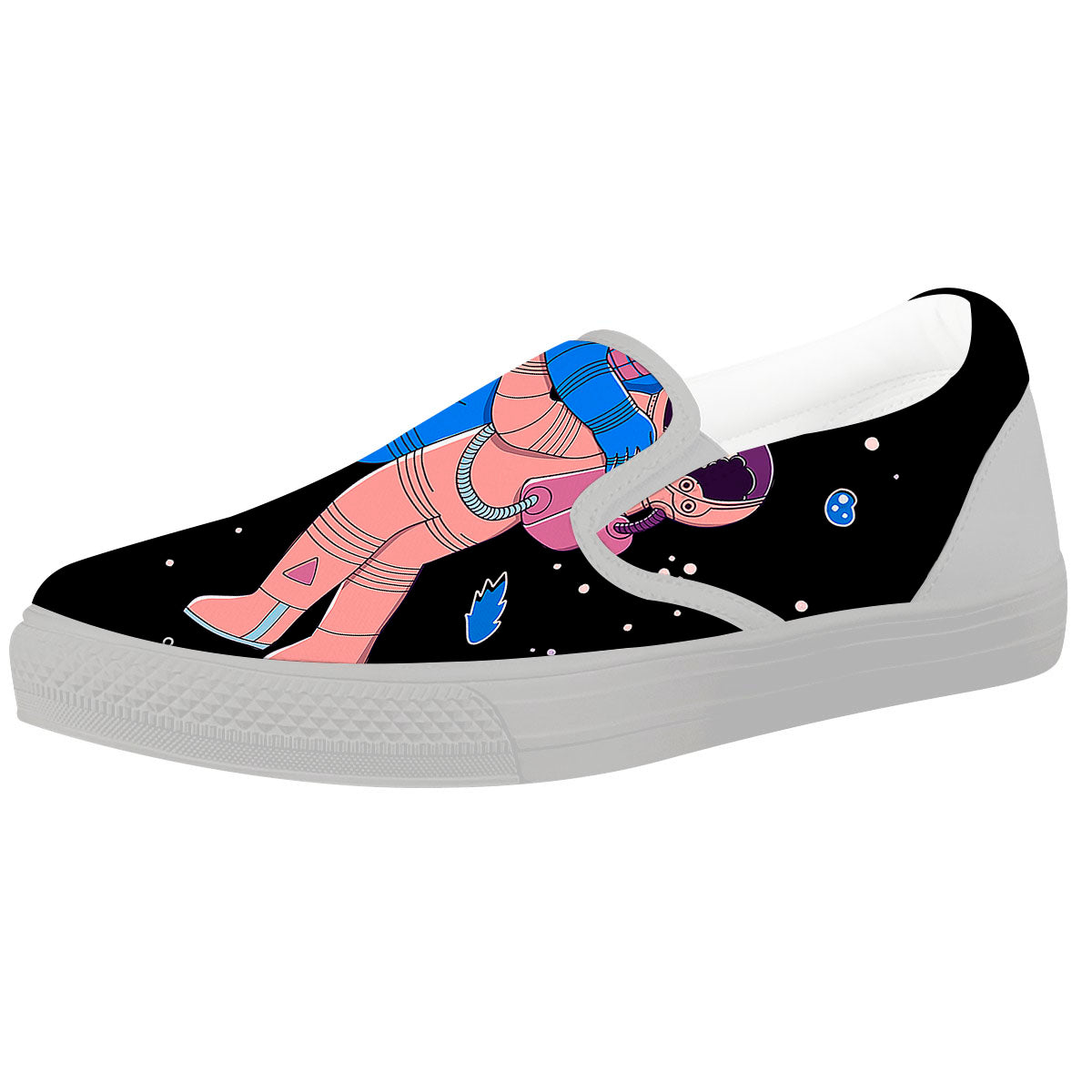 Couple Astronaut Travel In Space Print White Slip On Shoes-grizzshop