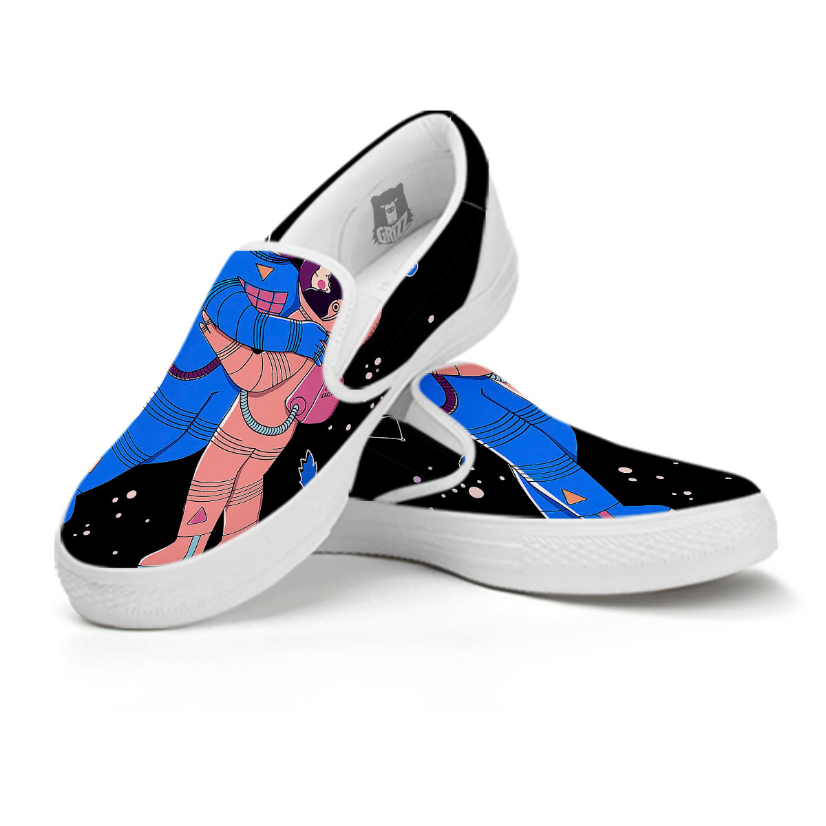 Couple Astronaut Travel In Space Print White Slip On Shoes-grizzshop