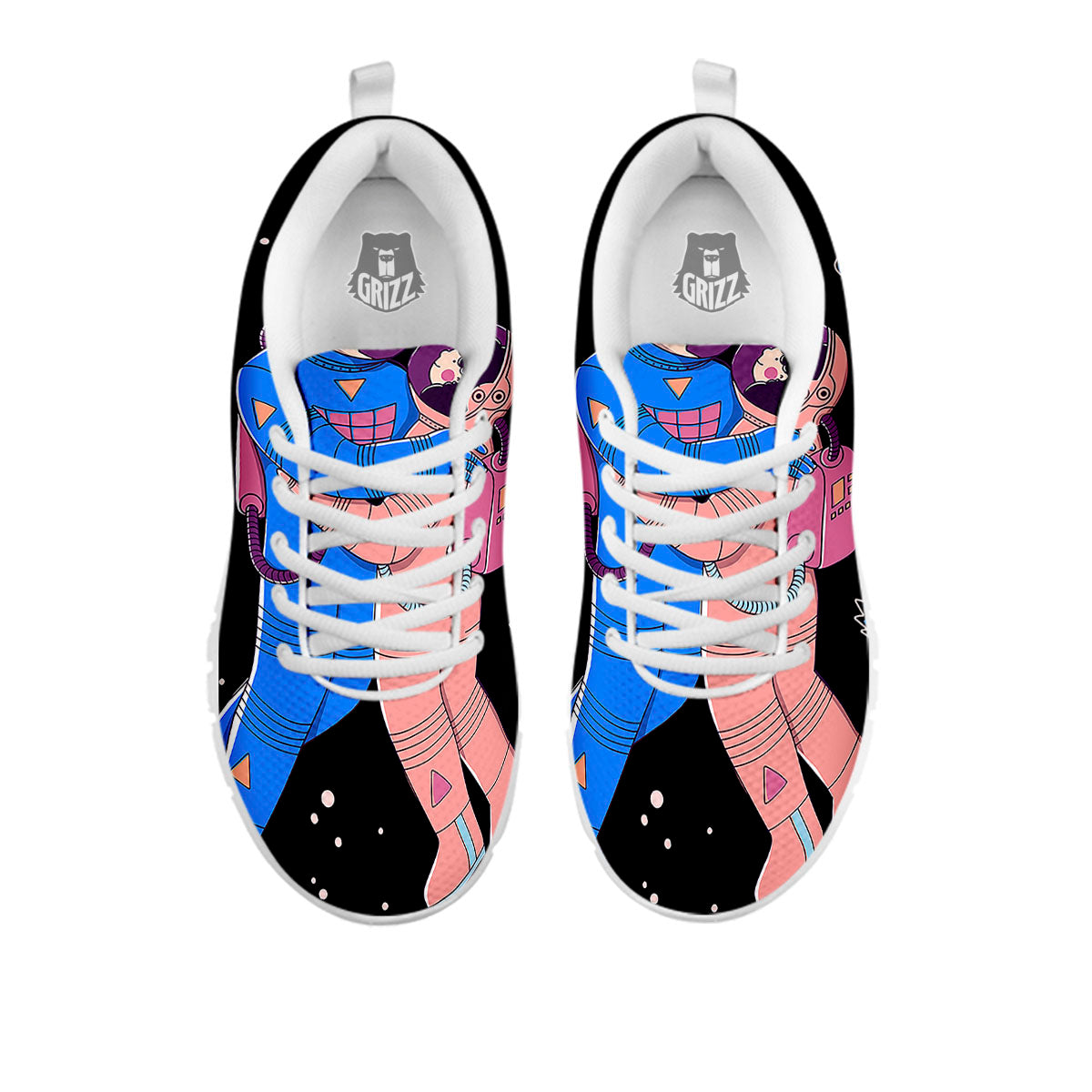 Couple Astronaut Travel In Space Print White Sneaker-grizzshop