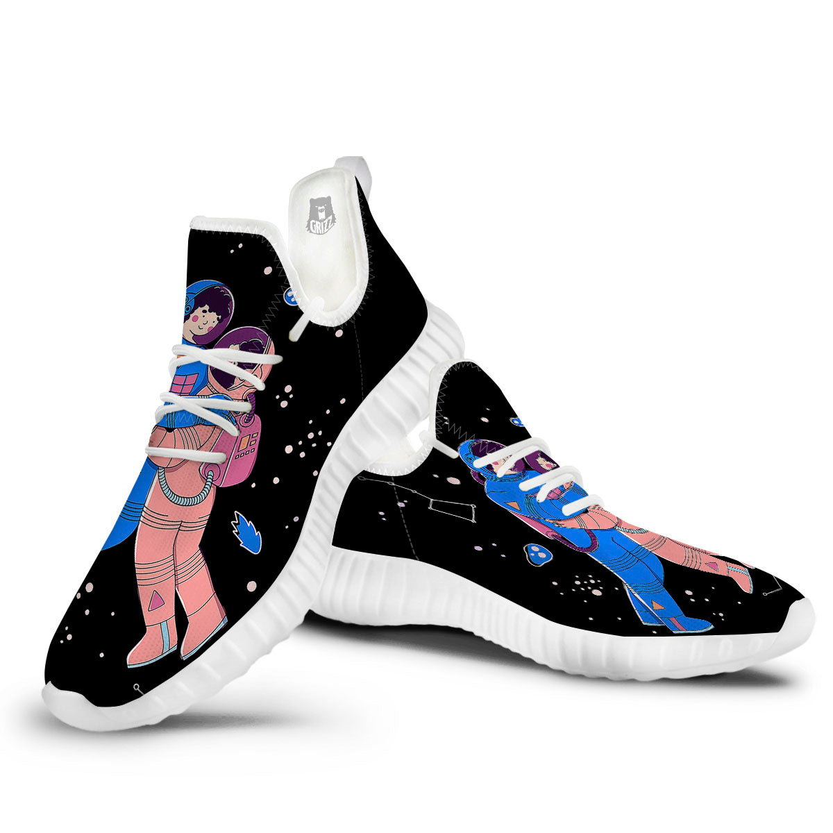 Couple Astronaut Travel In Space Print White Walking Shoes-grizzshop