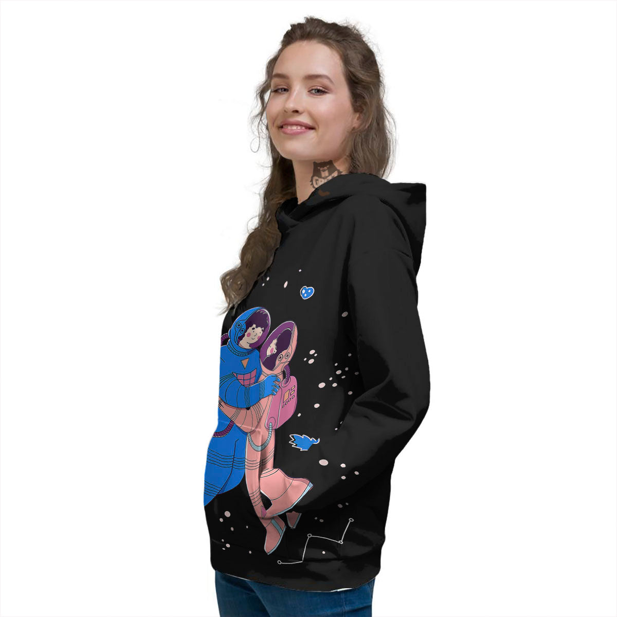 Couple Astronaut Travel In Space Print Women's Hoodie-grizzshop