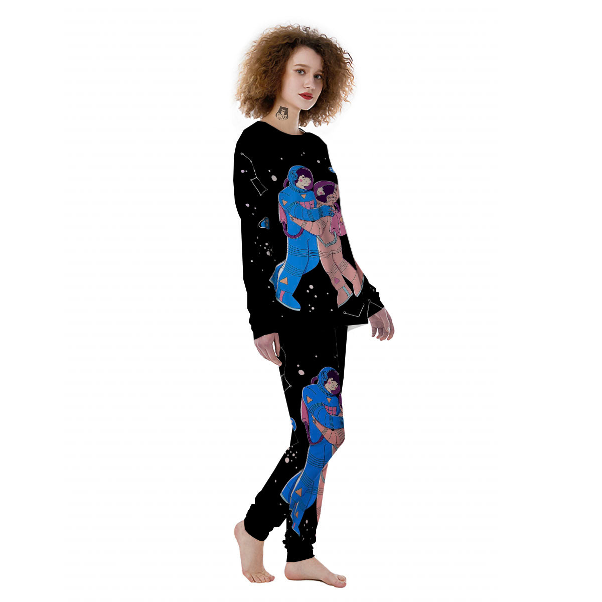 Couple Astronaut Travel In Space Print Women's Pajamas-grizzshop