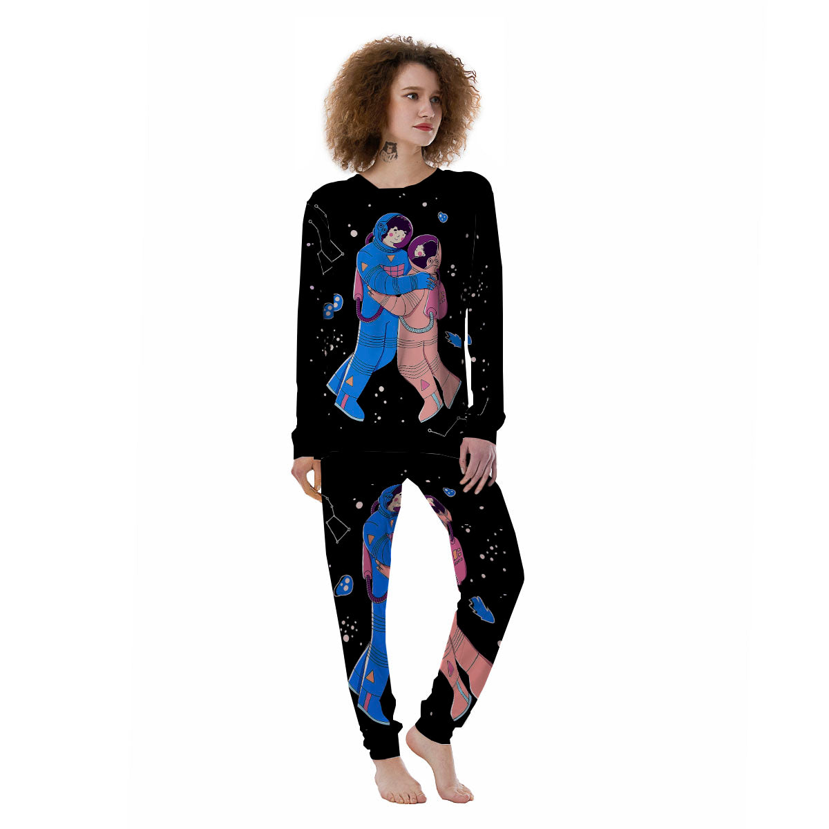 Couple Astronaut Travel In Space Print Women's Pajamas-grizzshop