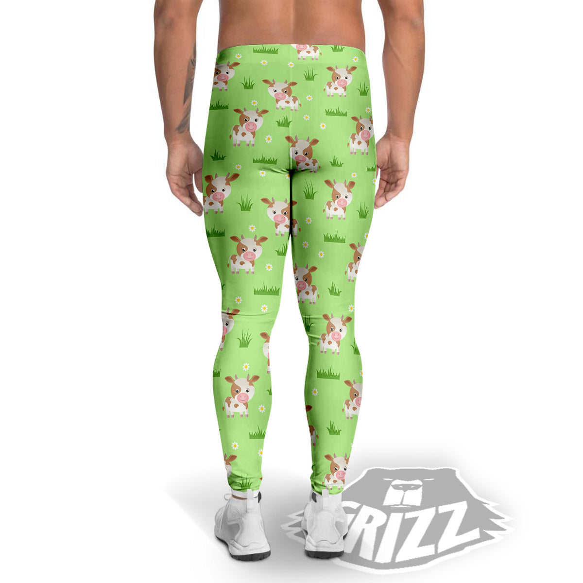 Cow And Green Grass Print Pattern Men's Leggings-grizzshop