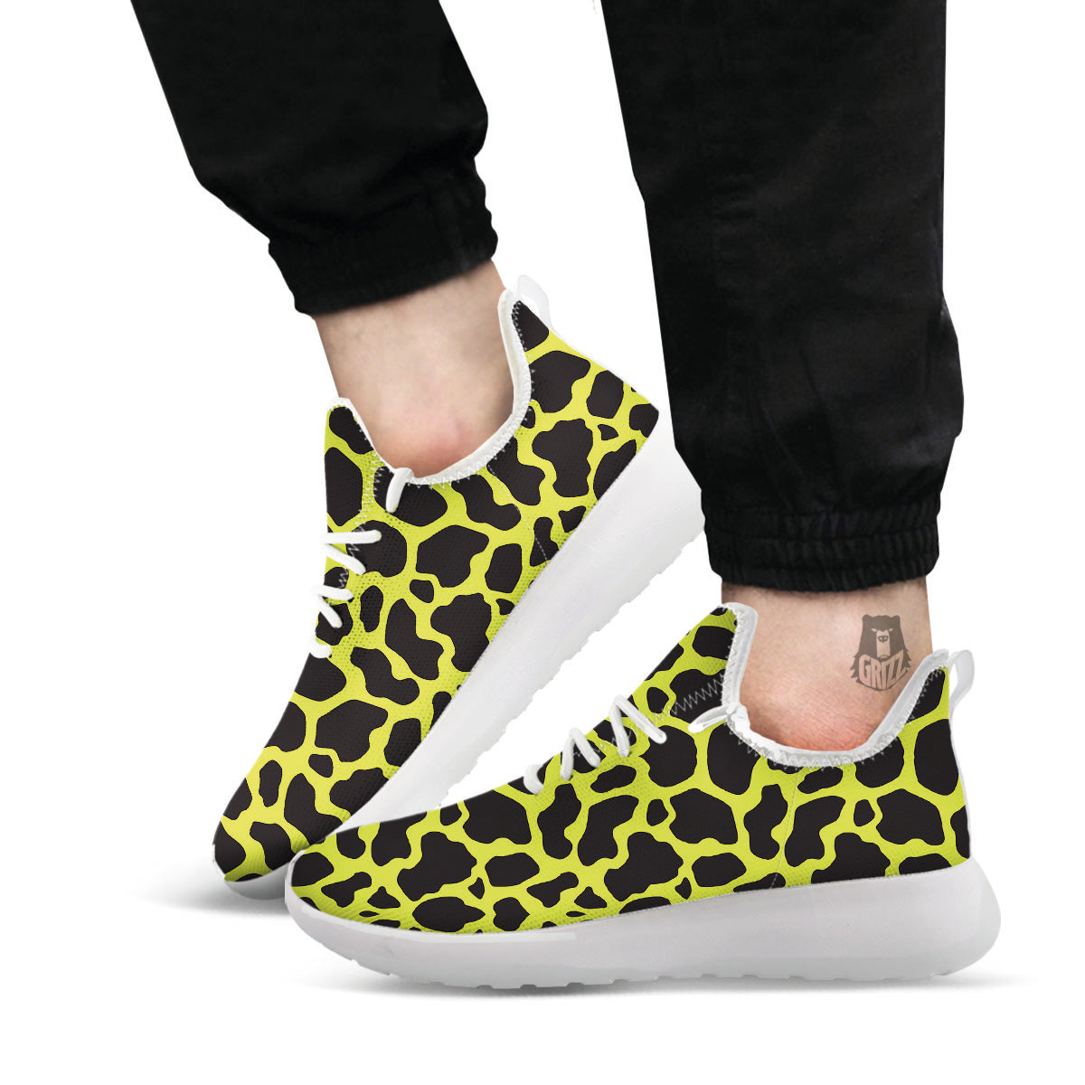 Cow Black And Lime Green Print Pattern White Athletic Shoes-grizzshop