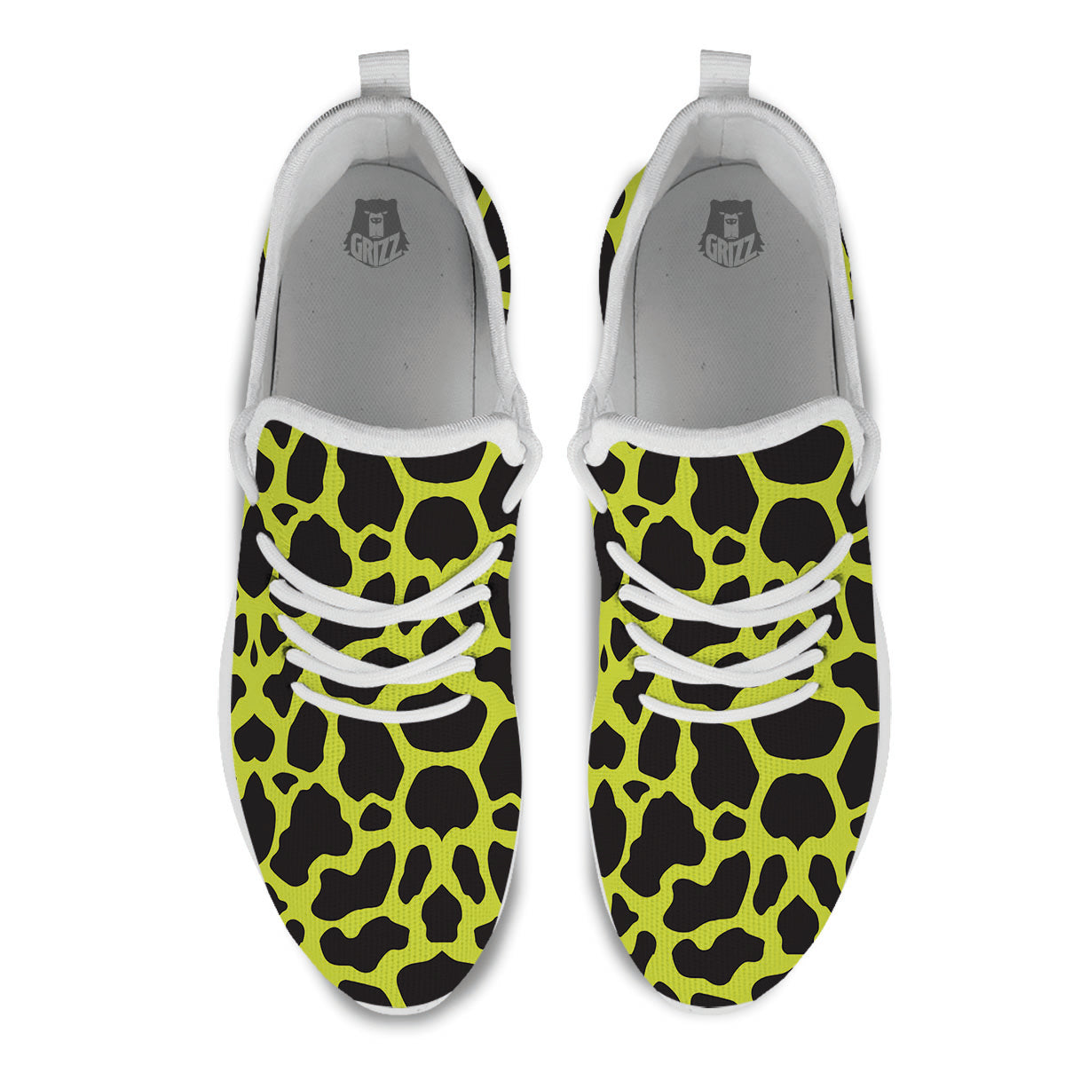 Cow Black And Lime Green Print Pattern White Athletic Shoes-grizzshop