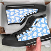 Cow Blue And White Print Pattern Black High Top Shoes-grizzshop