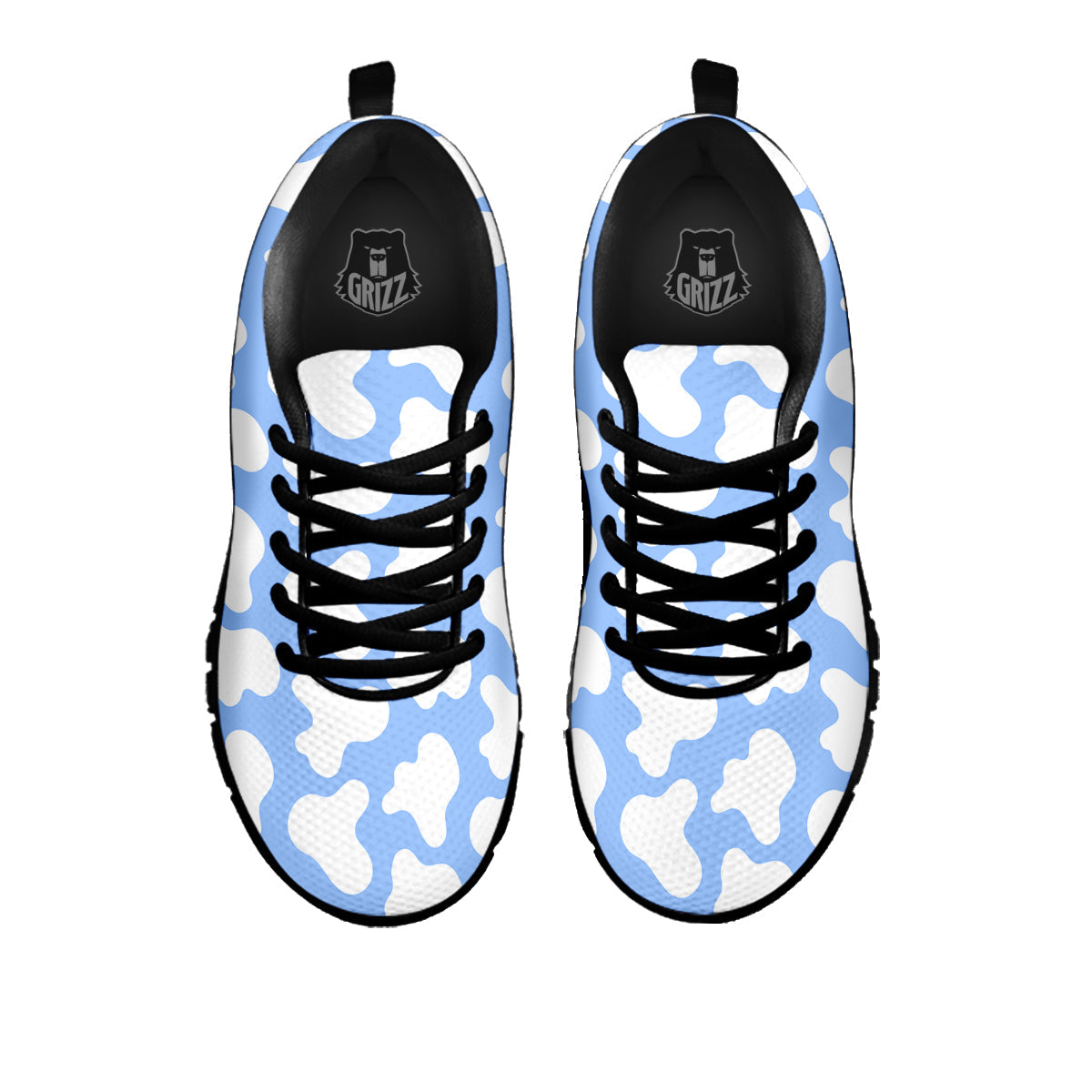 Cow Blue And White Print Pattern Black Sneaker-grizzshop