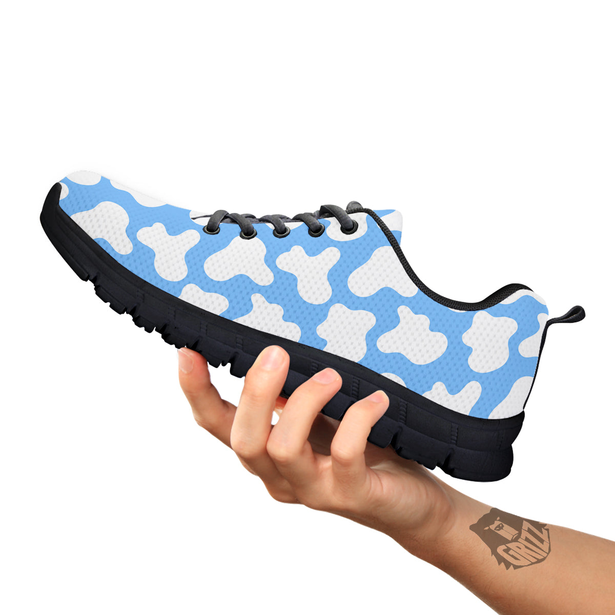 Cow Blue And White Print Pattern Black Sneaker-grizzshop