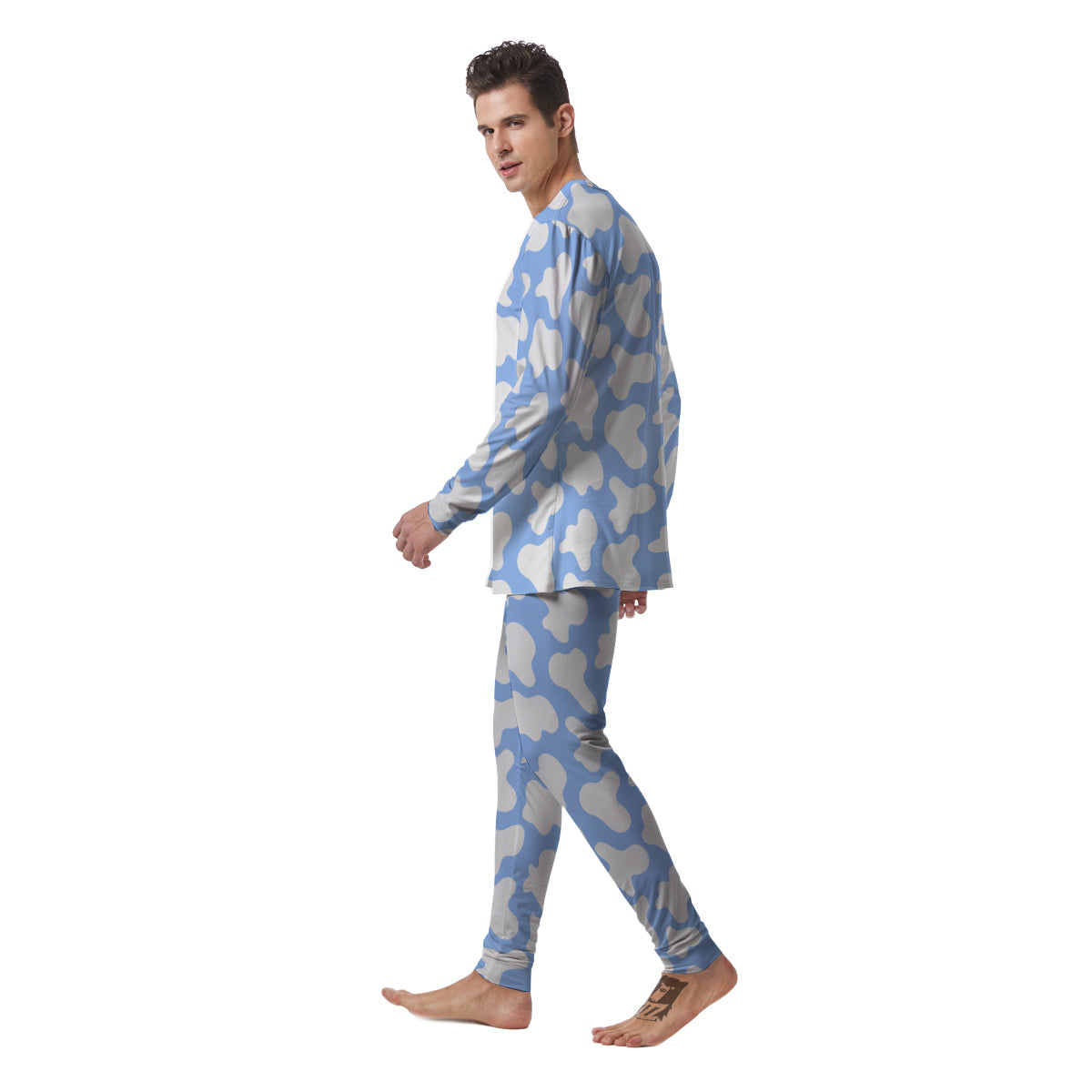 Cow Blue And White Print Pattern Men's Pajamas-grizzshop