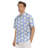 Cow Blue And White Print Pattern Men's Short Sleeve Shirts-grizzshop