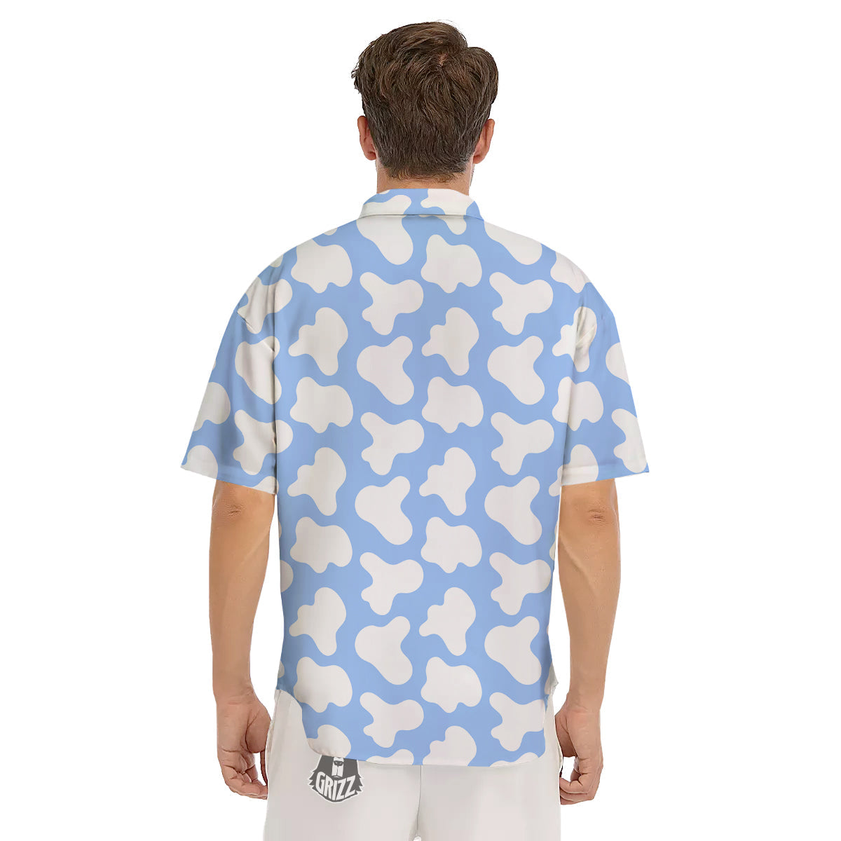 Cow Blue And White Print Pattern Men's Short Sleeve Shirts-grizzshop