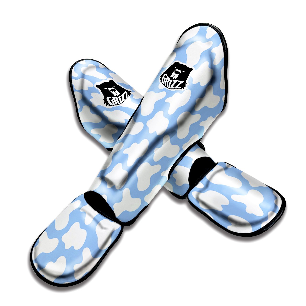 Cow Blue And White Print Pattern Muay Thai Shin Guards-grizzshop