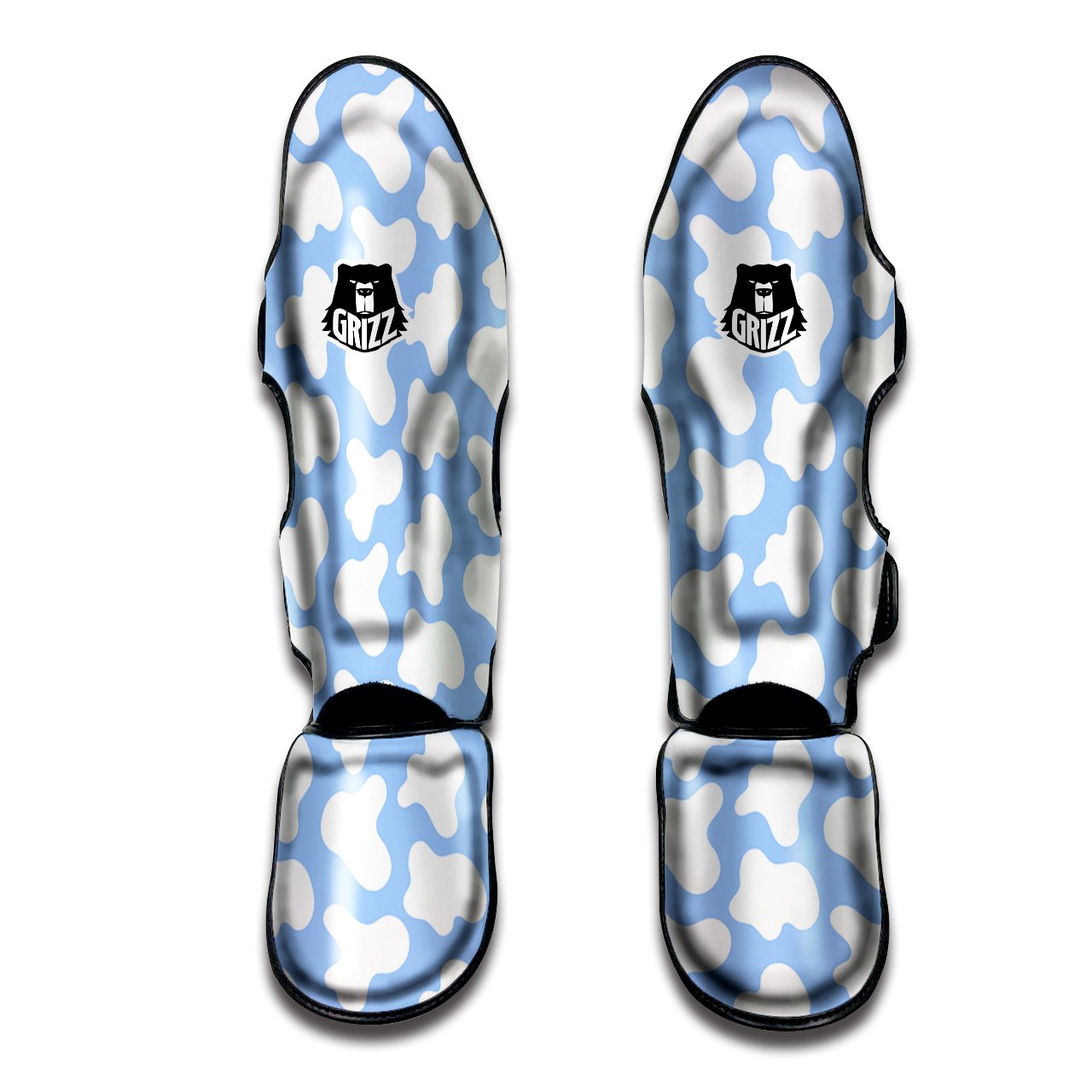 Cow Blue And White Print Pattern Muay Thai Shin Guards-grizzshop