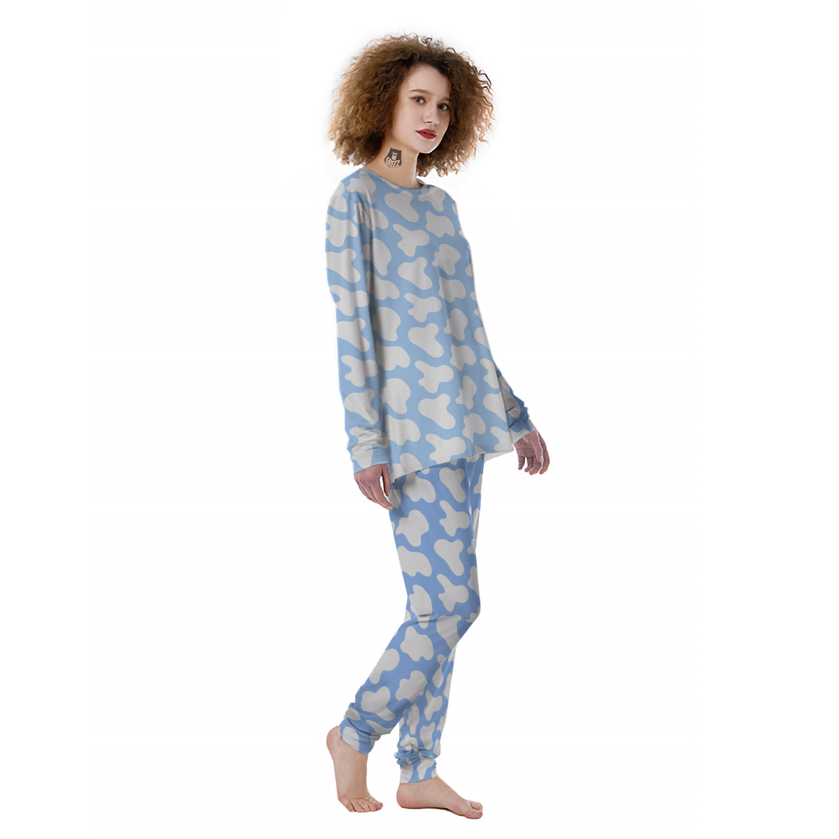 Cow Blue And White Print Pattern Women's Pajamas-grizzshop