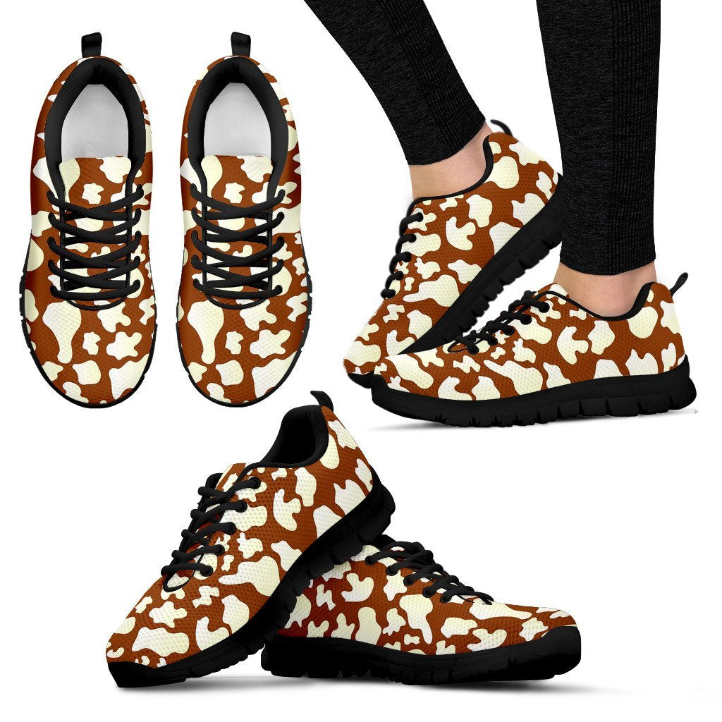 Cow Brown Pattern Print Black Sneaker Shoes For Men Women-grizzshop