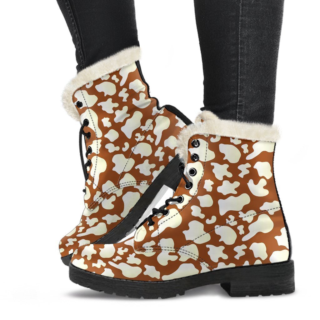 Cow Brown Pattern Print Comfy Winter Boots-grizzshop