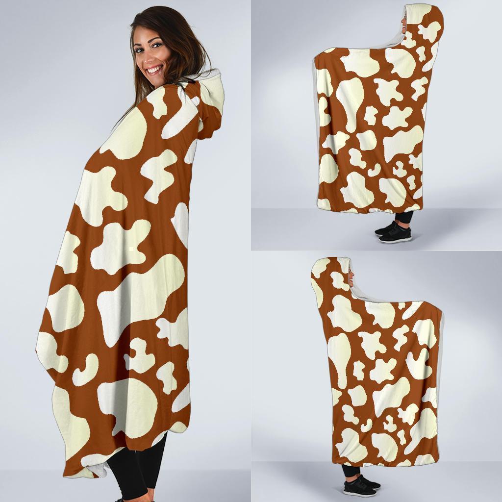 Cow Brown Pattern Print Hooded Blanket-grizzshop