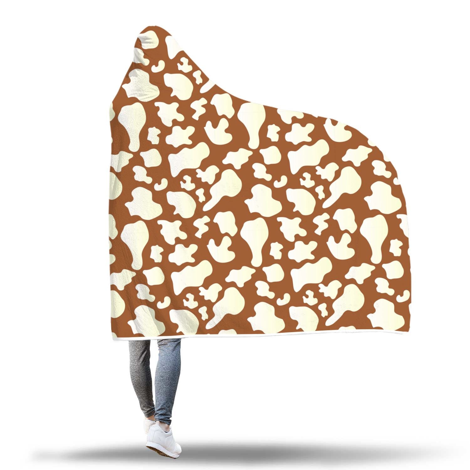 Cow Brown Pattern Print Hooded Blanket-grizzshop