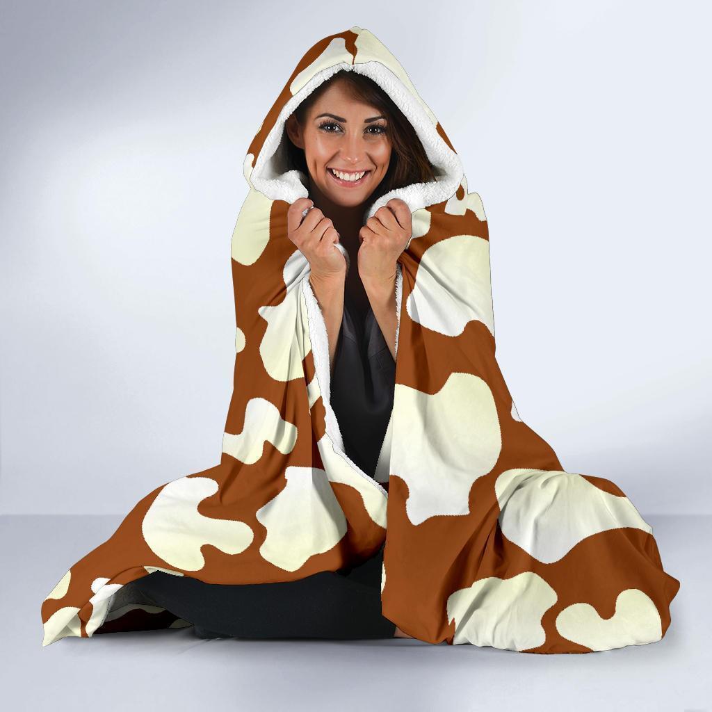 Cow Brown Pattern Print Hooded Blanket-grizzshop