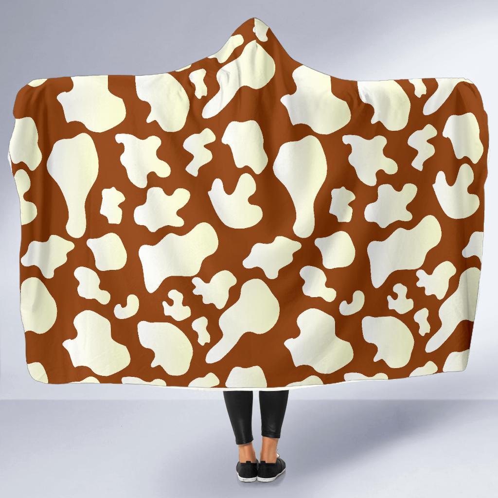 Cow Brown Pattern Print Hooded Blanket-grizzshop