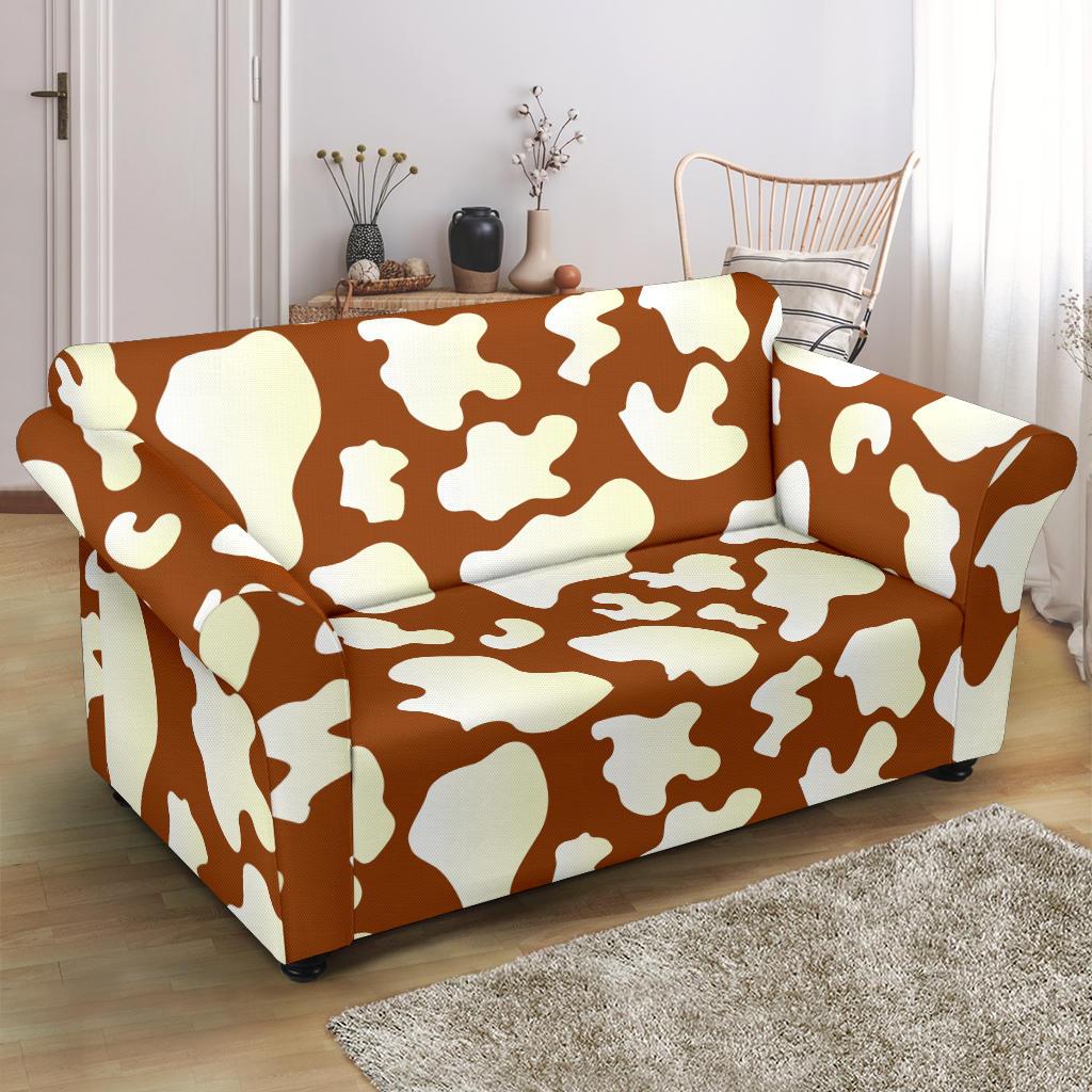 Cow Brown Pattern Print Loveseat Cover-grizzshop