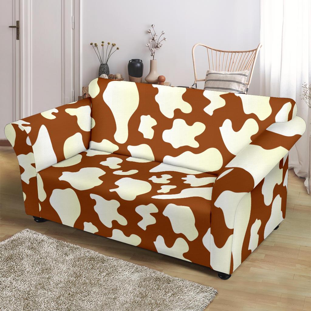 Cow Brown Pattern Print Loveseat Cover-grizzshop