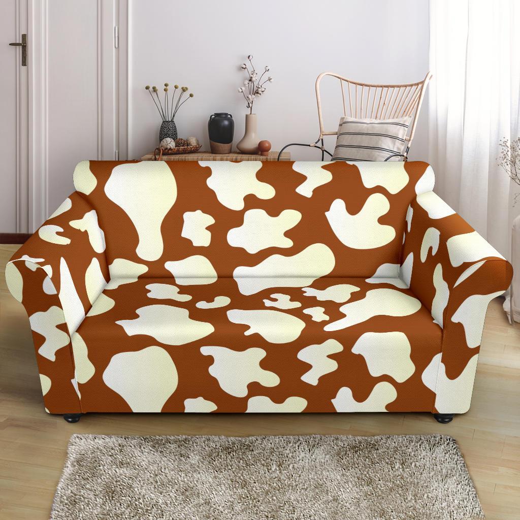 Cow Brown Pattern Print Loveseat Cover-grizzshop