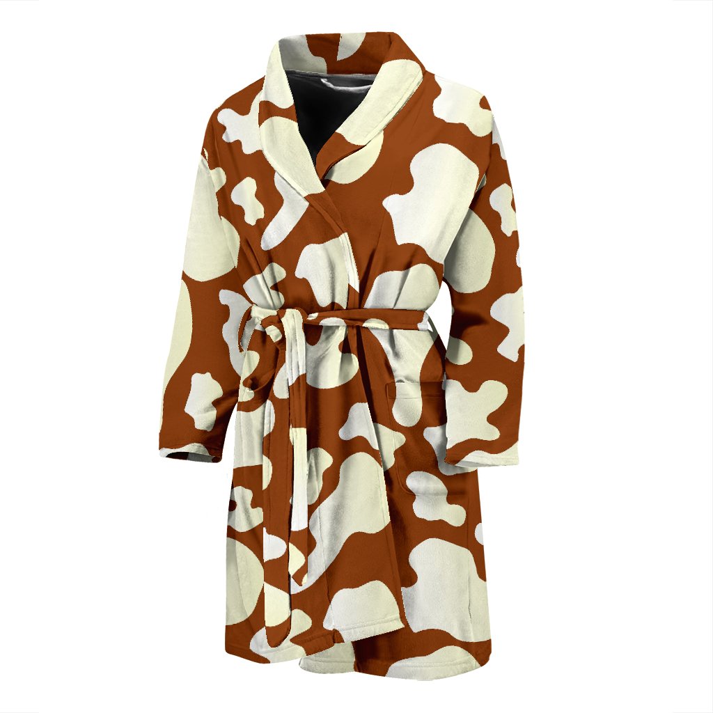 Cow Brown Pattern Print Men Long Robe-grizzshop