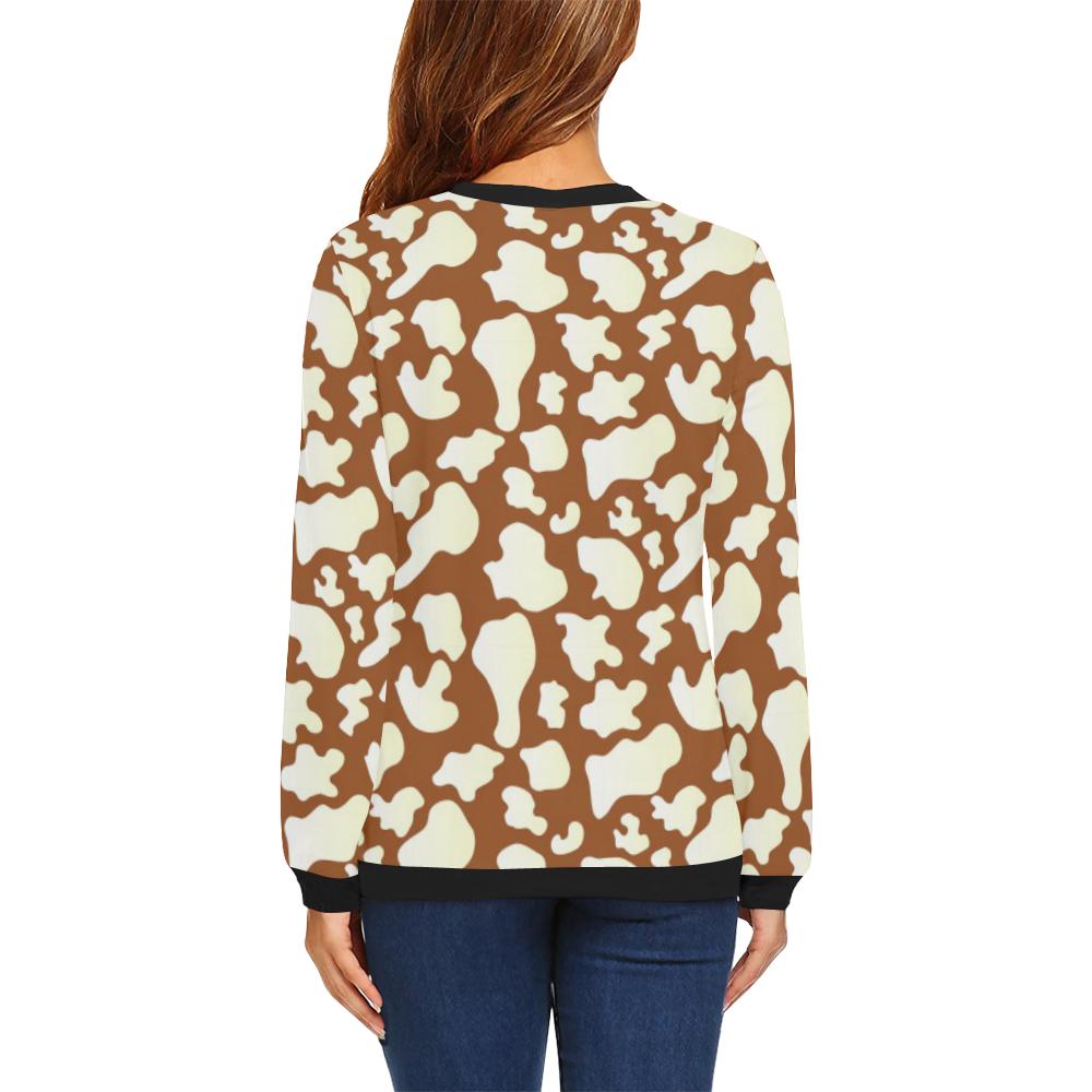 Cow Brown Pattern Print Women Crewneck Sweatshirt-grizzshop