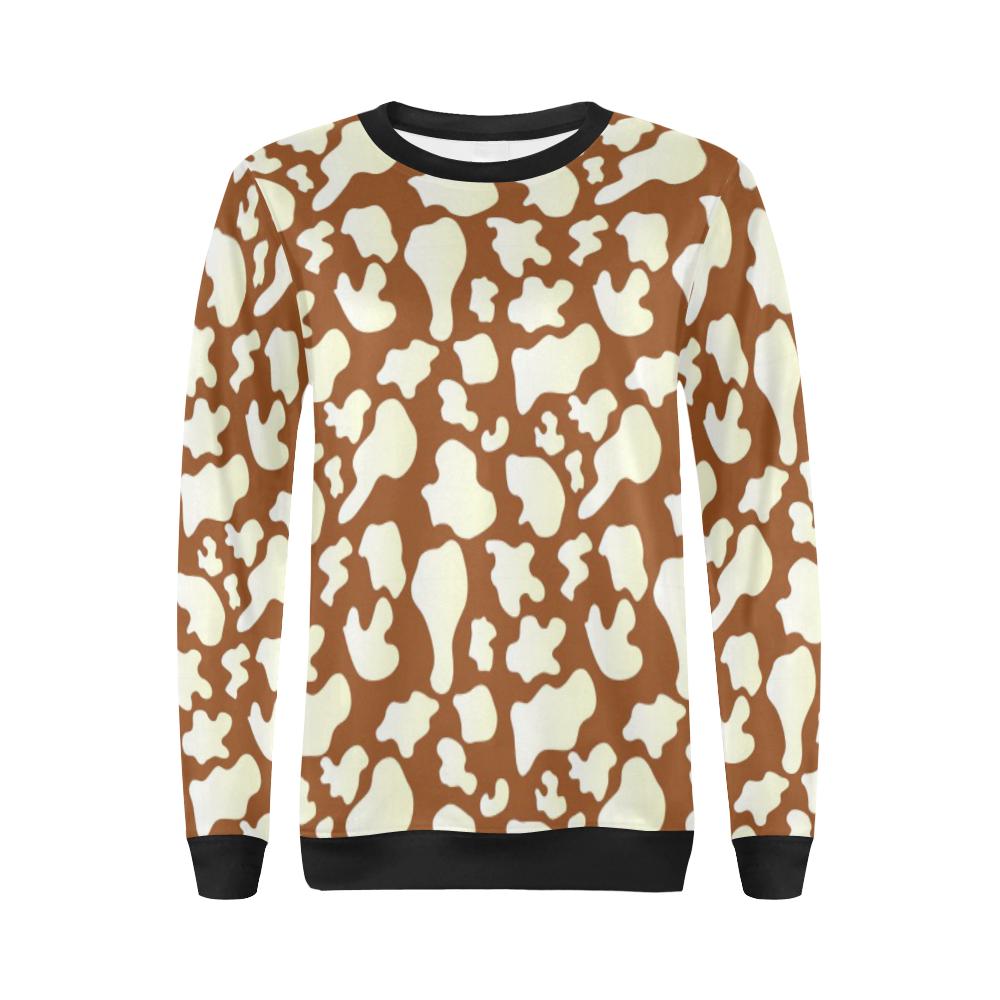 Cow Brown Pattern Print Women Crewneck Sweatshirt-grizzshop