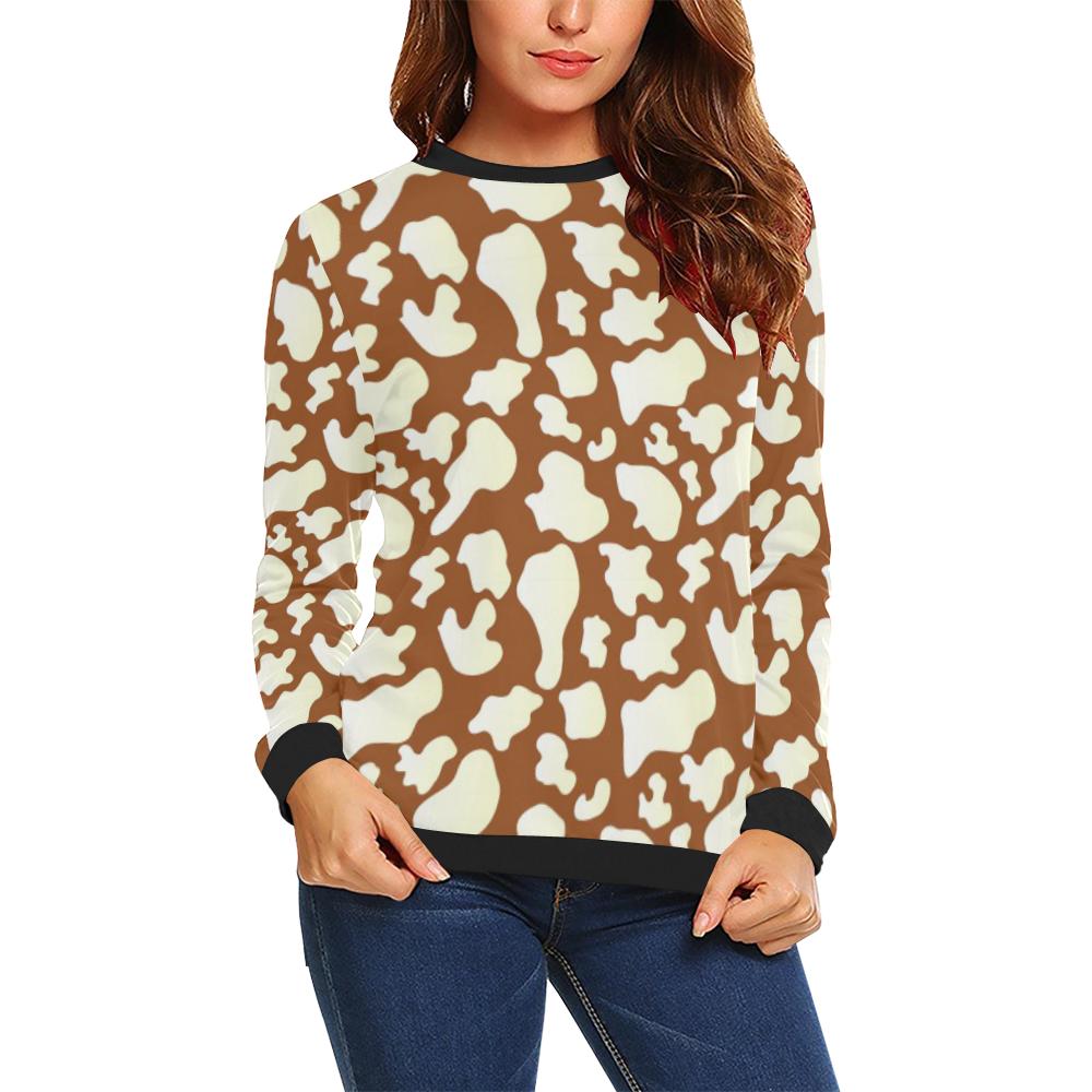 Cow Brown Pattern Print Women Crewneck Sweatshirt-grizzshop