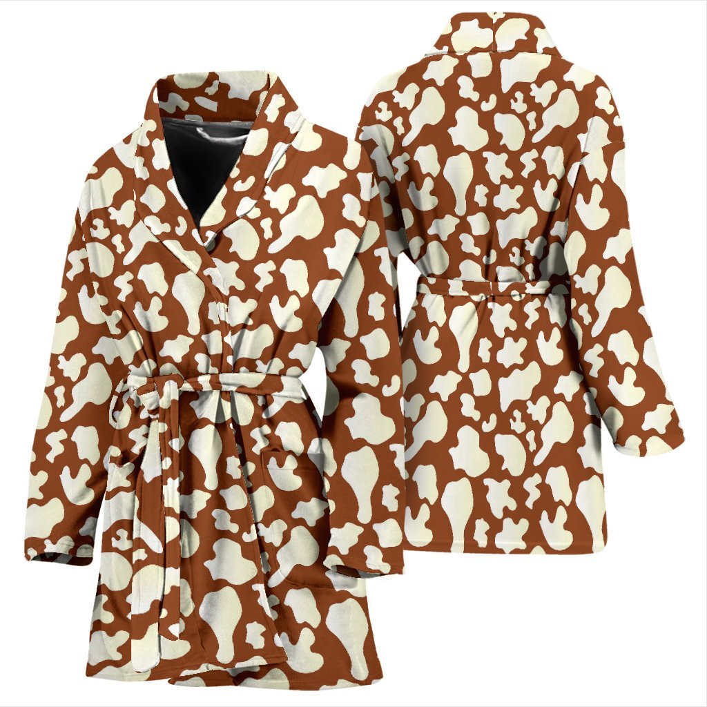 Cow Brown Pattern Print Women Long Robe-grizzshop