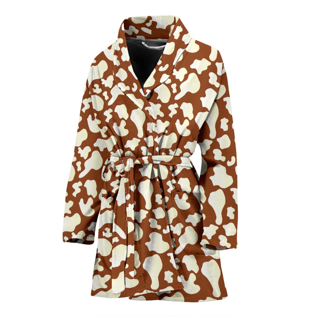 Cow Brown Pattern Print Women Long Robe-grizzshop