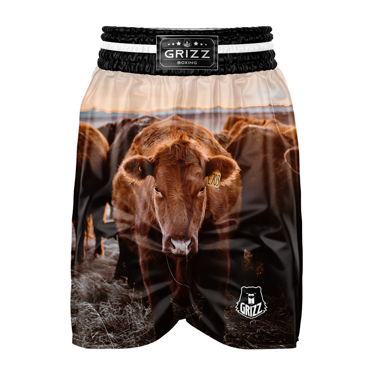 Cow Brown Print Boxing Shorts-grizzshop