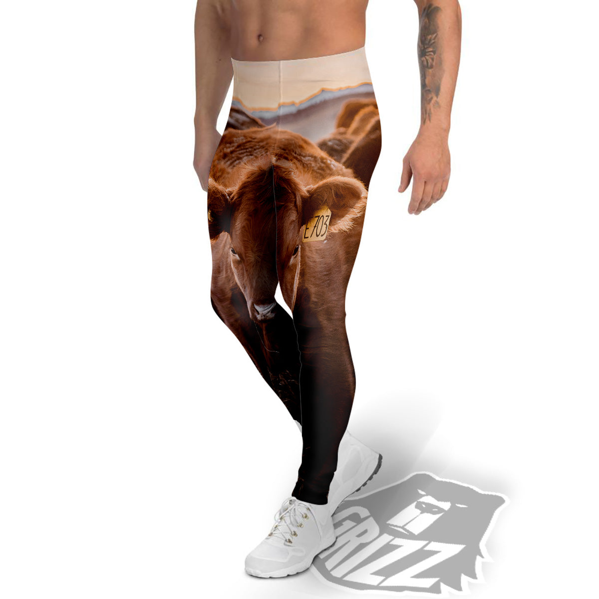 Cow Brown Print Men's Leggings-grizzshop