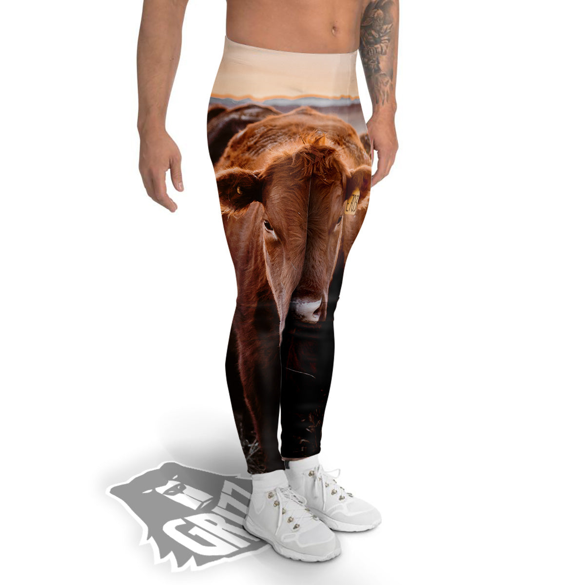 Cow Brown Print Men's Leggings-grizzshop