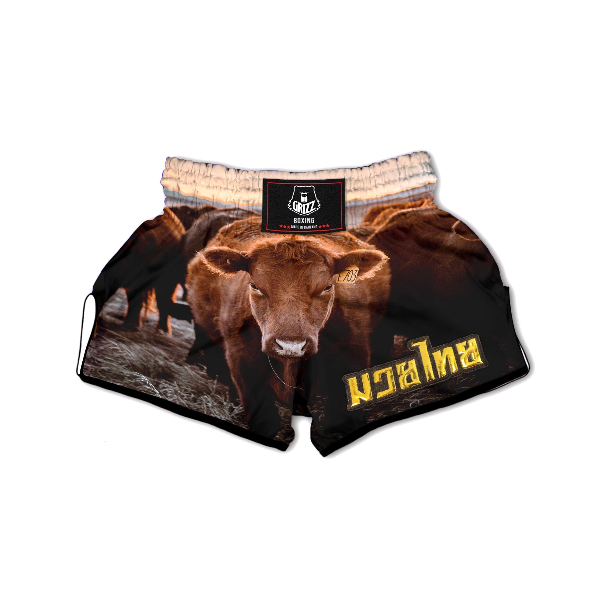 Cow Brown Print Muay Thai Boxing Shorts-grizzshop