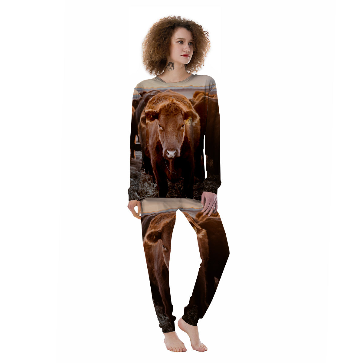 Cow Brown Print Women's Pajamas-grizzshop