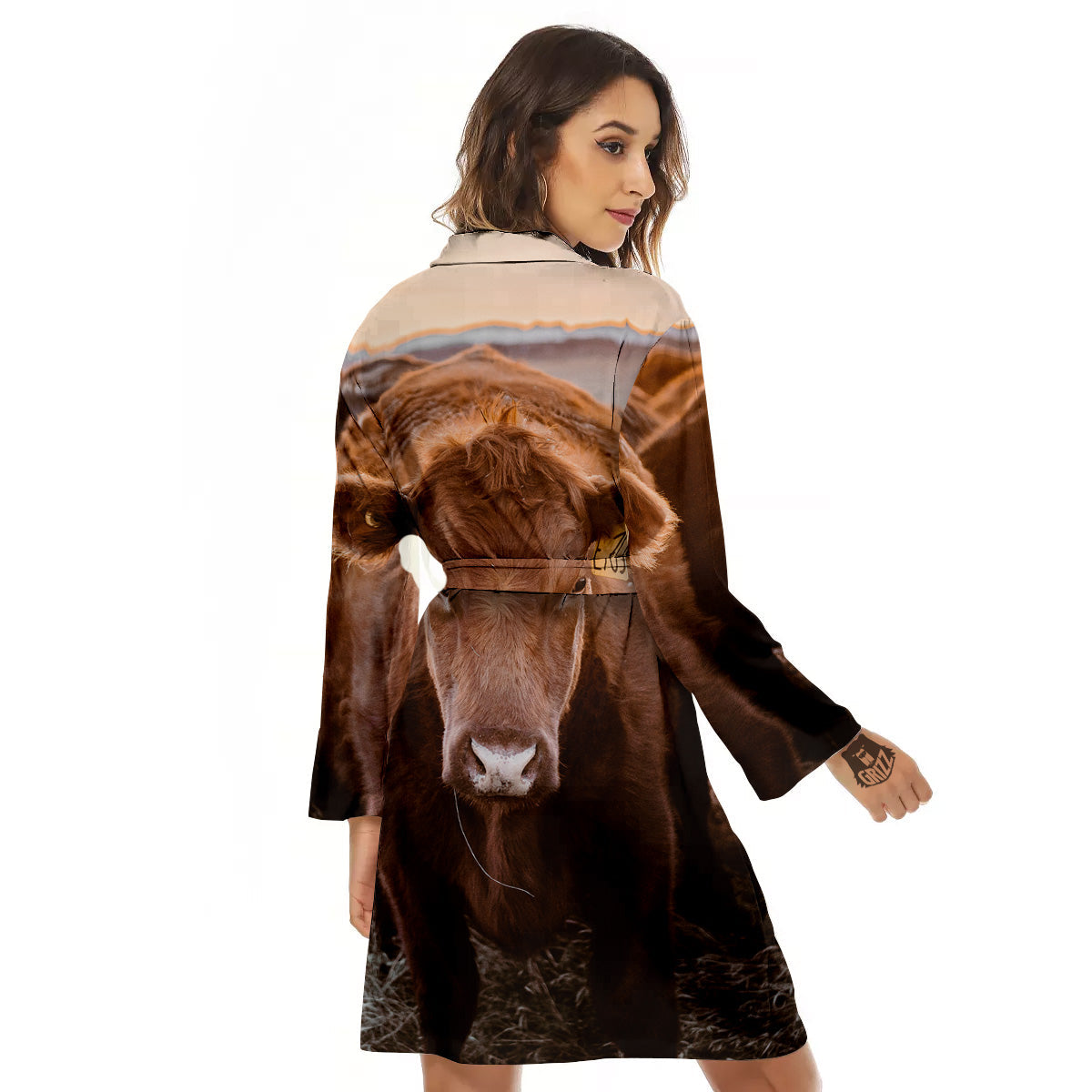 Cow Brown Print Women's Robe-grizzshop