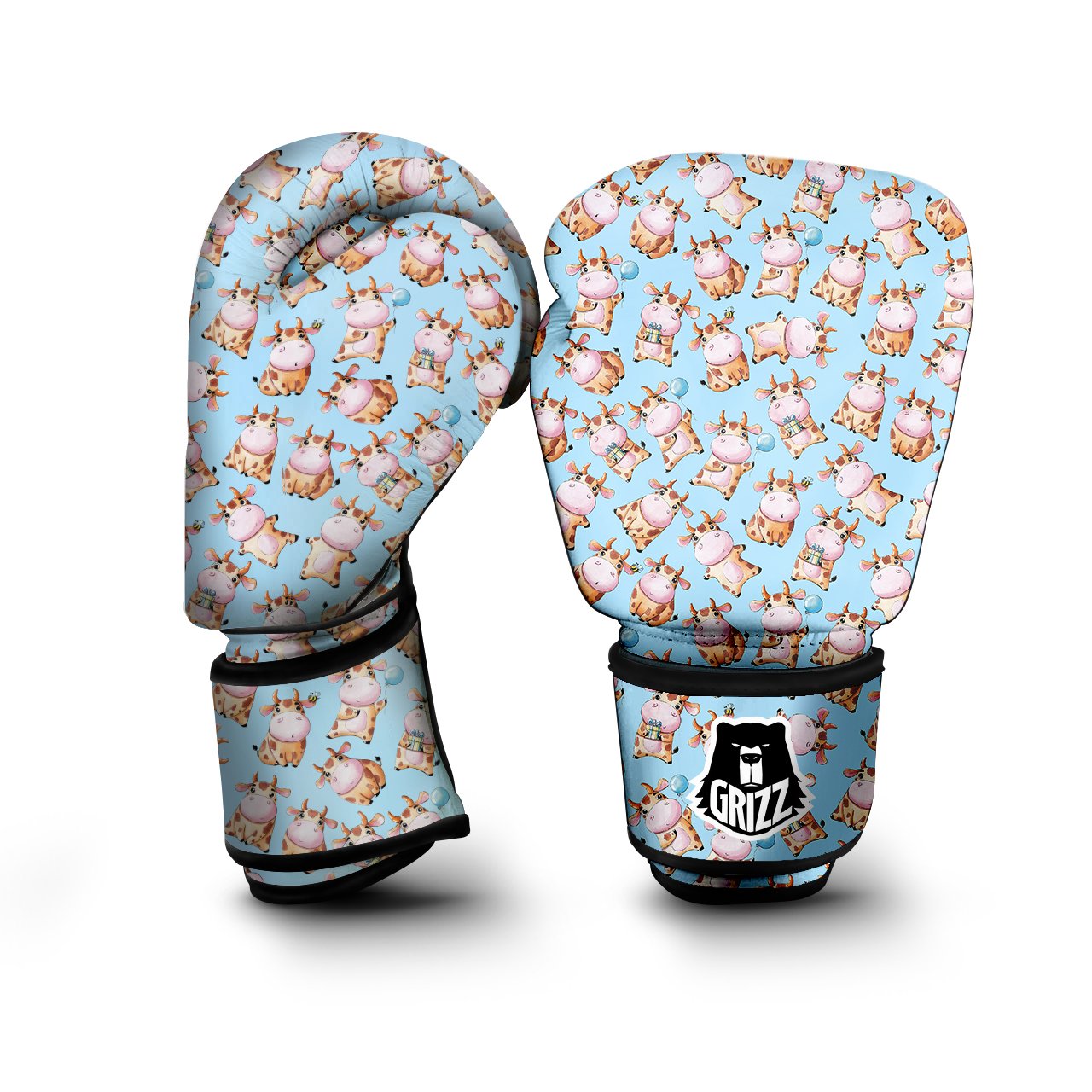 Cow Cartoon Watercolor Print Pattern Boxing Gloves-grizzshop