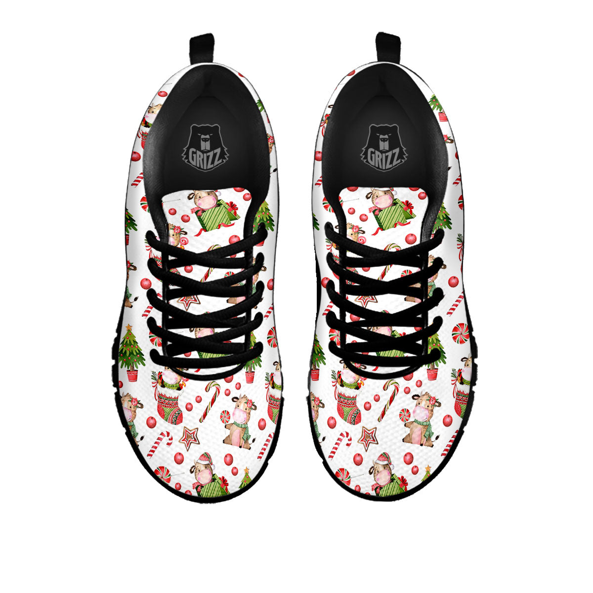 Cow Christmas Print Pattern Black Sneaker-grizzshop