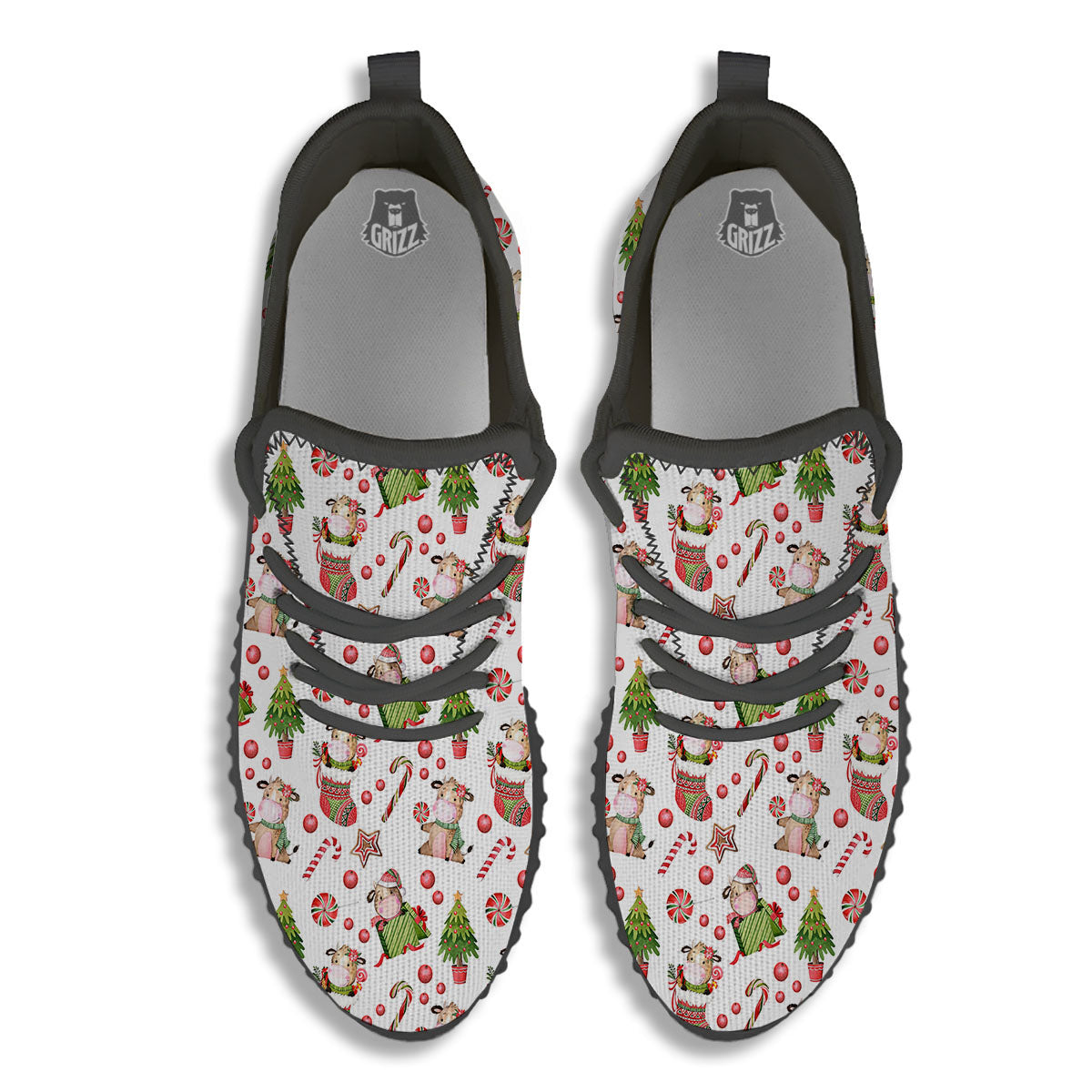 Cow Christmas Print Pattern Black Walking Shoes-grizzshop