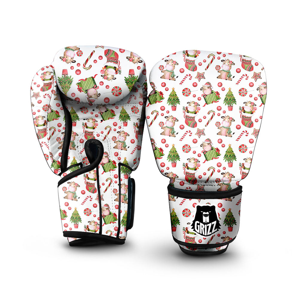 Cow Christmas Print Pattern Boxing Gloves-grizzshop