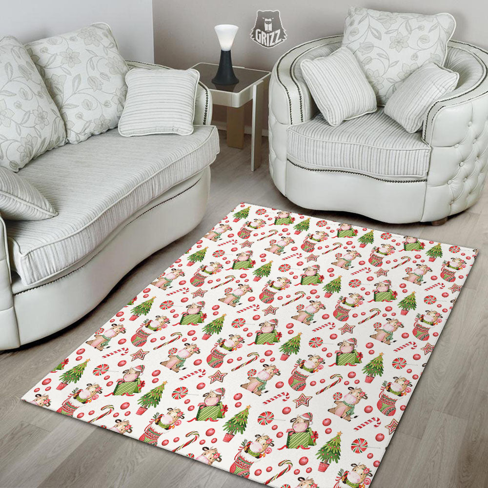 Cow Christmas Print Pattern Floor Mat-grizzshop
