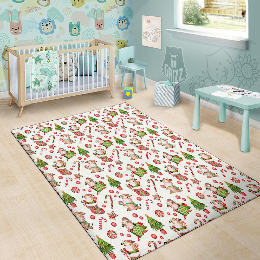 Cow Christmas Print Pattern Floor Mat-grizzshop